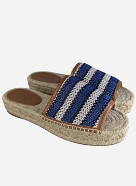 Lafayette 148 New York Raffia Espadrille Slide Cobalt Multi Size 39.5 / 9